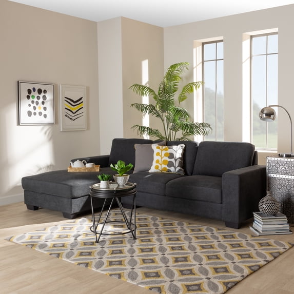 Baxton Studio Nevin Dark Grey Sectional Sofa with Left Facing Chaise