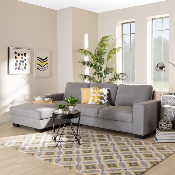 Baxton Studio Nevin Light Grey Sectional Sofa with Left Facing Chaise