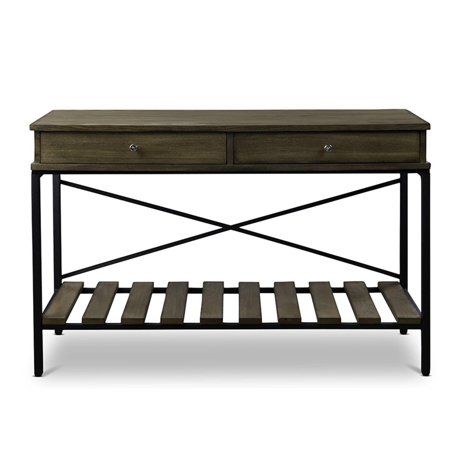 Newcastle Brown and Black Wood Metal Console Table with Storage