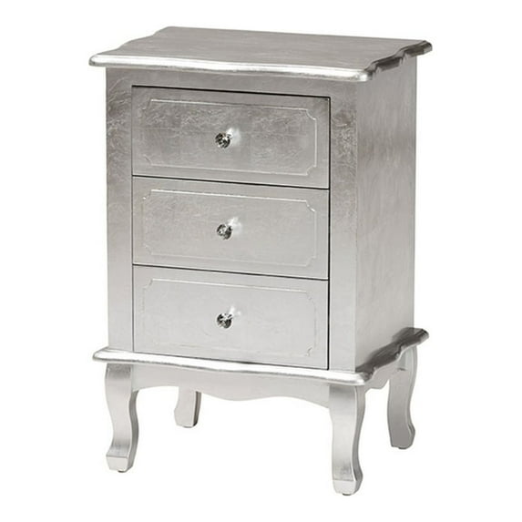 Baxton Studio Newton Classic and Traditional Silver Finsihed Wood 3-Drawer Nightstand