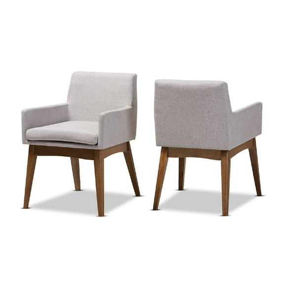 Baxton Studio Nexus Mid-Century Modern Walnut Wood Finishing Greyish Beige Fabric Dining Armchair (Set of 2)