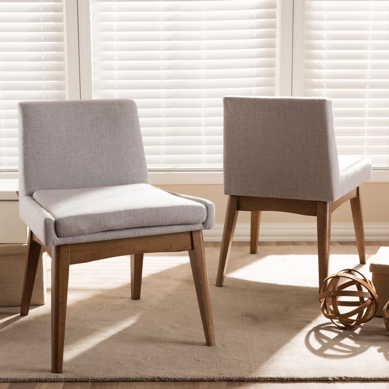 Greyish Beige Upholstered Parsons Side Chair with Walnut Wood Frame