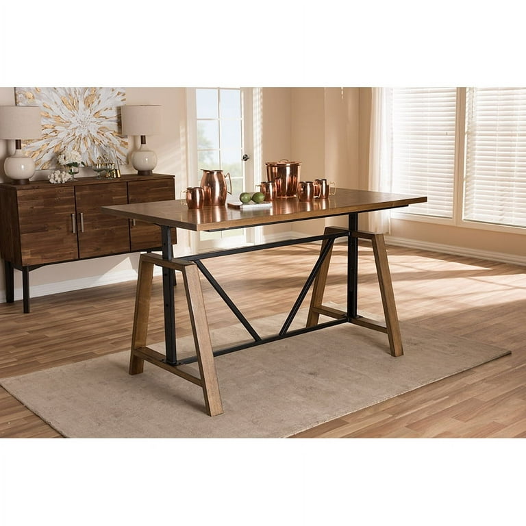 Baxton Studio Nico Rustic Industrial Metal and Distressed Wood Adjustable Height Work Table Baxton Studio Nico Rustic Industrial Metal and Distressed Wood Adjustable Height Work Table