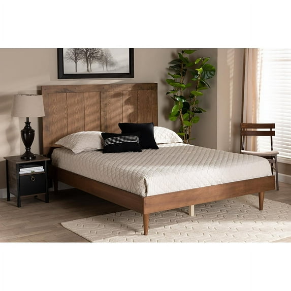 Baxton Studio Nicola Mid-Century Modern Transitional Ash Walnut Finished Wood Queen Size Platform Bed