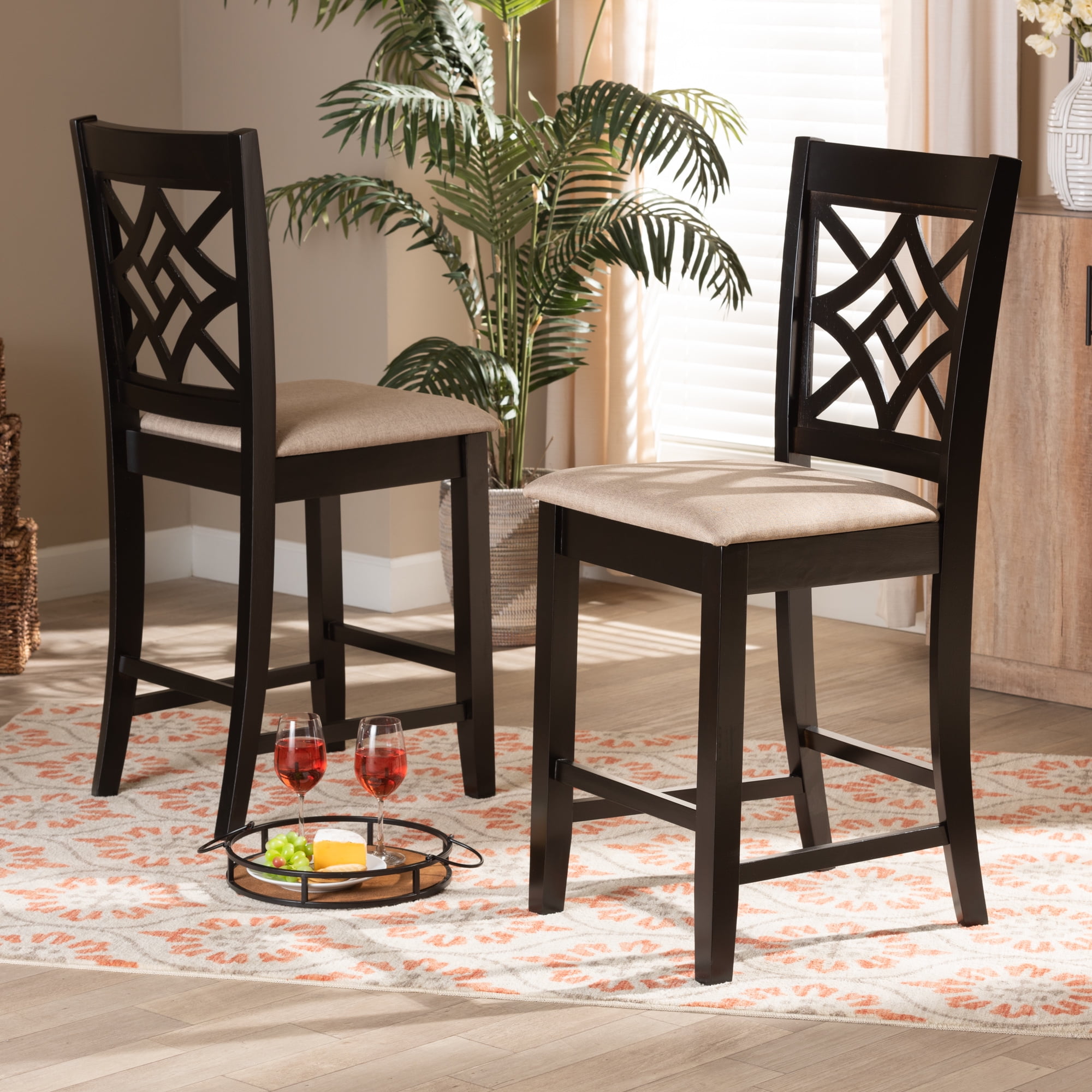 Baxton Studio Nicolette Bar Stool, Sand, Set of 2