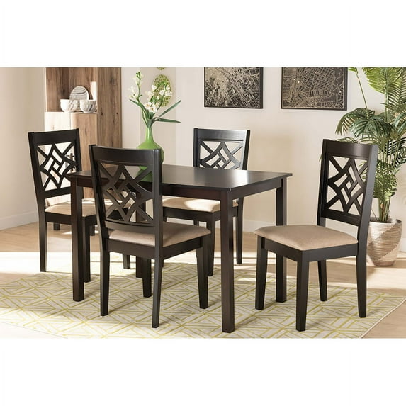 Baxton Studio Nicolette Modern and Contemporary Sand Fabric Upholstered and Dark Brown Finished Wood 5-Piece Dining Set