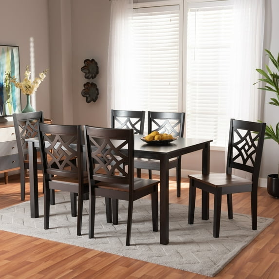 Baxton Studio Nicolette Modern and Contemporary Two-Tone Dark Brown and Walnut Brown Finished Wood 7-Piece Dining Set