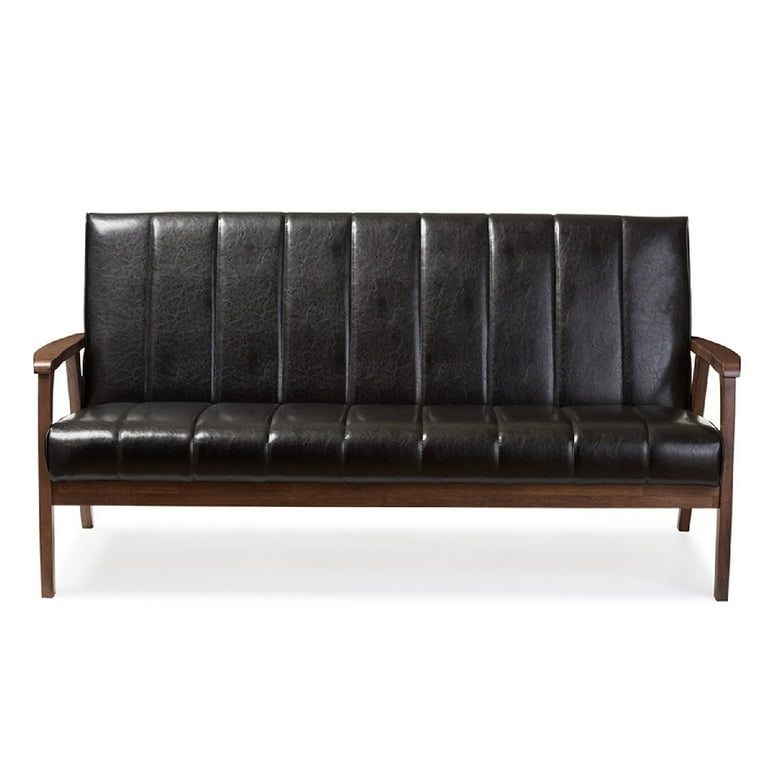 Baxton Studio Nikko Mid-century Modern Scandinavian Style Black Faux Leather Wooden 3-Seater Sofa Baxton Studio Nikko Mid-century Modern Scandinavian Style Black Faux Leather Wooden 3-Seater Sofa
