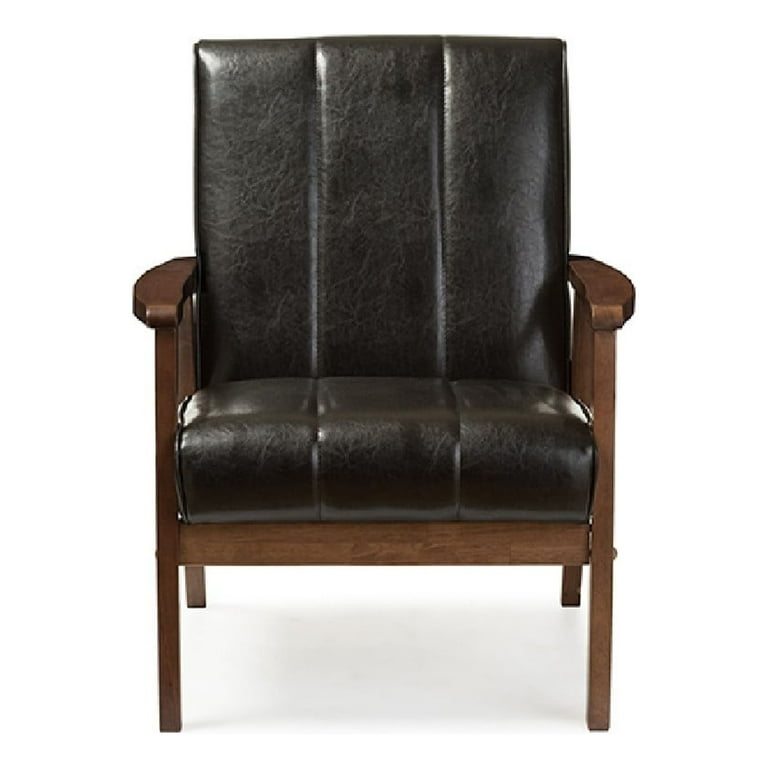 Baxton Studio Nikko Mid-century Modern Scandinavian Style Black Faux Leather Wooden Lounge Chair Baxton Studio Nikko Mid-century Modern Scandinavian Style Black Faux Leather Wooden Lounge Chair