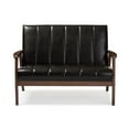 thumbnail image 1 of Baxton Studio Nikko Mid-century Modern Scandinavian Style Dark Brown Faux Leather Wooden 2-Seater Loveseat, 1 of 5