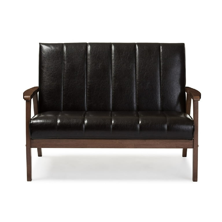 Baxton Studio Nikko Mid-century Modern Scandinavian Style Black Faux Leather Wooden 2-Seater Loveseat Baxton Studio Nikko Mid-century Modern Scandinavian Style Black Faux Leather Wooden 2-Seater Loveseat