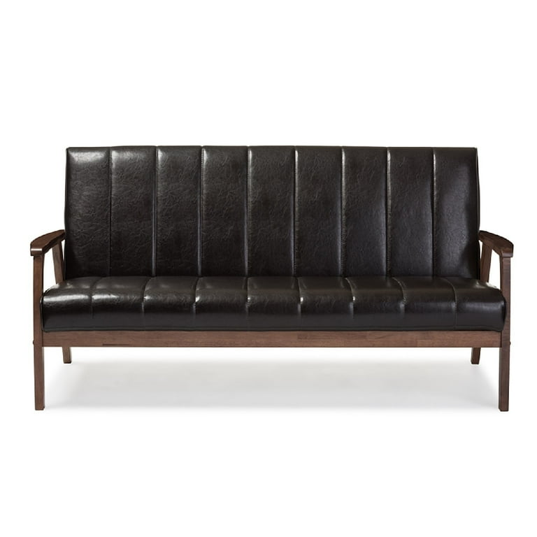 Baxton Studio Nikko Mid-century Modern Scandinavian Style Black Faux Leather Wooden 3-Seater Sofa Baxton Studio Nikko Mid-century Modern Scandinavian Style Black Faux Leather Wooden 3-Seater Sofa