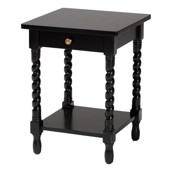 Baxton Studio Niklas Nightstand with Twisted Legs 1-Drawer Black
