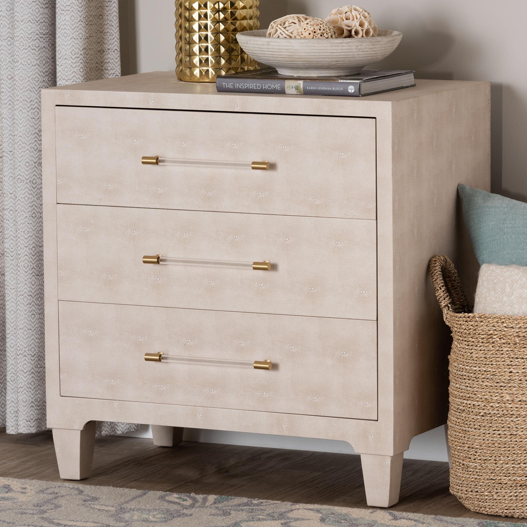 Baxton Studio Nira Modern Storage Cabinet, 3-Drawer, Brass