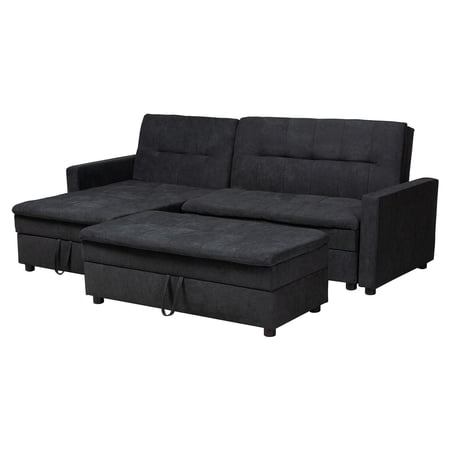 Noa Left Facing Convertible Fabric Sectional Sofa with Ottoman - Dark Gray