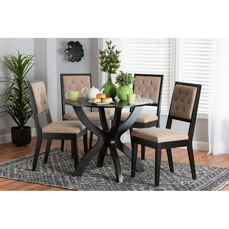 Baxton Studio Noe Modern Sand Fabric and Dark Brown Finished Wood 5 Piece Dining Set