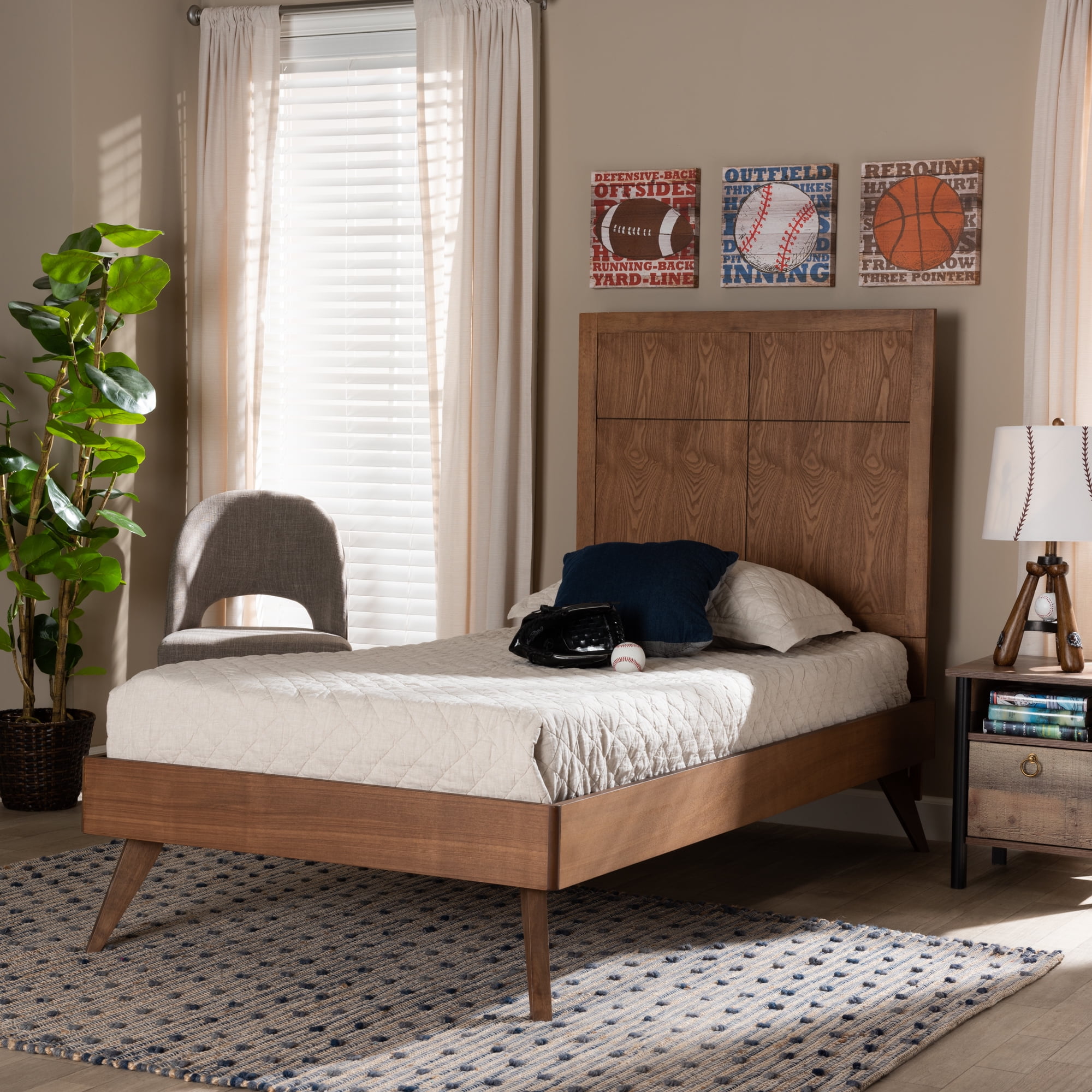 Baxton Studio Noela Modern Engineered Wood Platform Bed, Twin, Walnut Brown