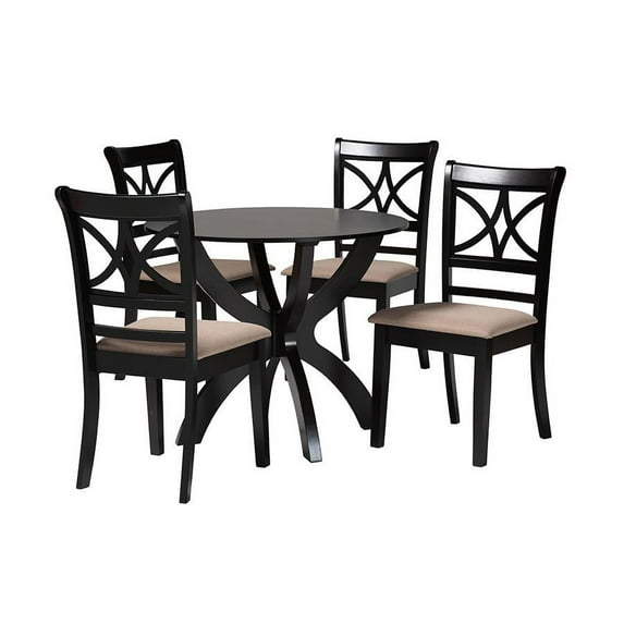 Baxton Studio Noemi Modern Beige Fabric and Dark Brown Finished Wood 5-Piece Dining Set