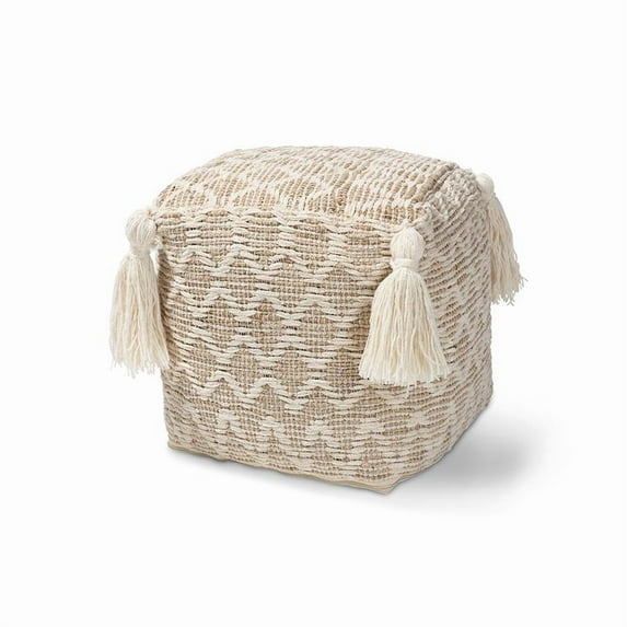 Baxton Studio Noland Natural and Ivory Handwoven Cotton and Hemp Pouf Ottoman