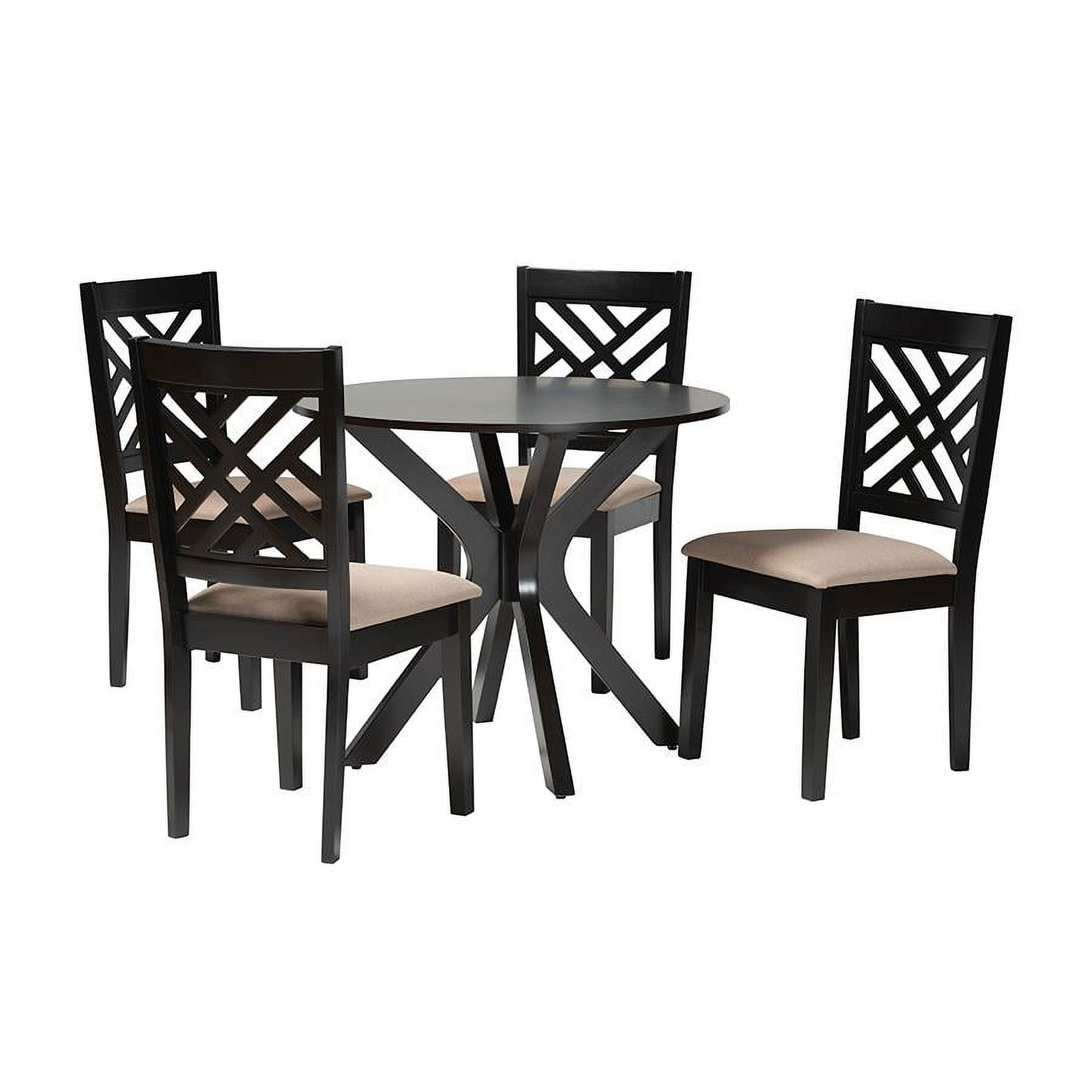 Norah Sand Fabric and Dark Brown Wood 5-Piece Dining Set