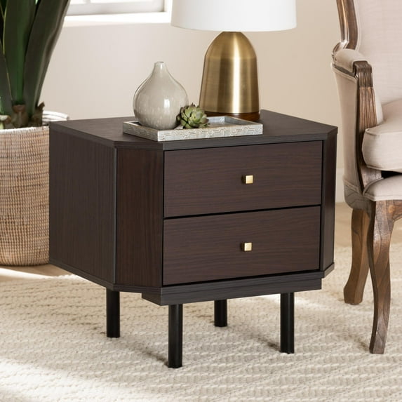 Baxton Studio Norwood Modern Transitional Two-Tone Black and Espresso Brown Finished Wood 2-Drawer End Table