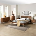 thumbnail image 1 of Baxton Studio Nura Mid-Century Modern Walnut Brown Finished Wood and Rattan King Size 5-Piece Bedroom Set, 1 of 13