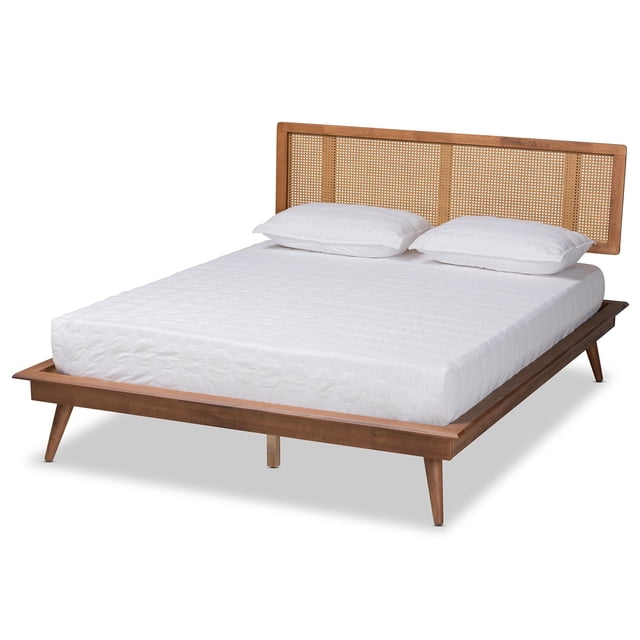 Baxton Studio Nura Mid-Century Walnut Brown Wood and Rattan Platform ...