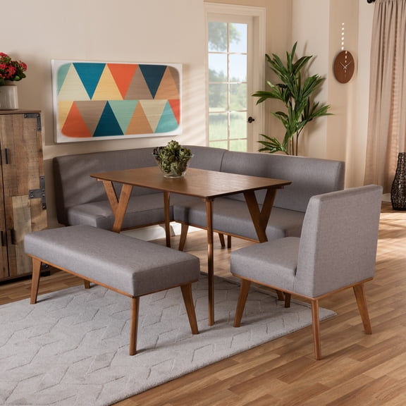 Baxton Studio Odessa Mid-Century Breakfast Set, 5-Piece, Walnut brown