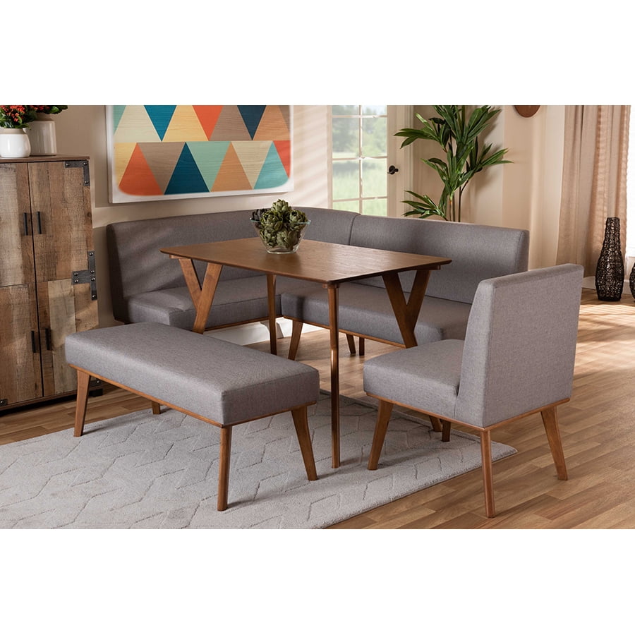 Odessa Mid-Century Modern Walnut Brown 5-Piece Dining Nook Set