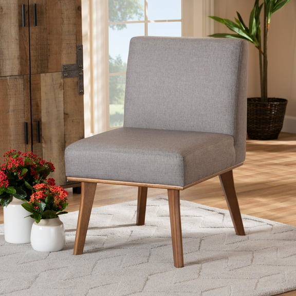 Baxton Studio Odessa Mid-Century Modern Grey Fabric Upholstered and Walnut Brown Finished Wood Dining Chair