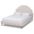 thumbnail image 1 of Baxton Studio Odille Modern Glam Light Pink Velvet Upholstered Walnut Brown Finished Wood Queen Size Seashell Shaped Platform Bed, 1 of 8