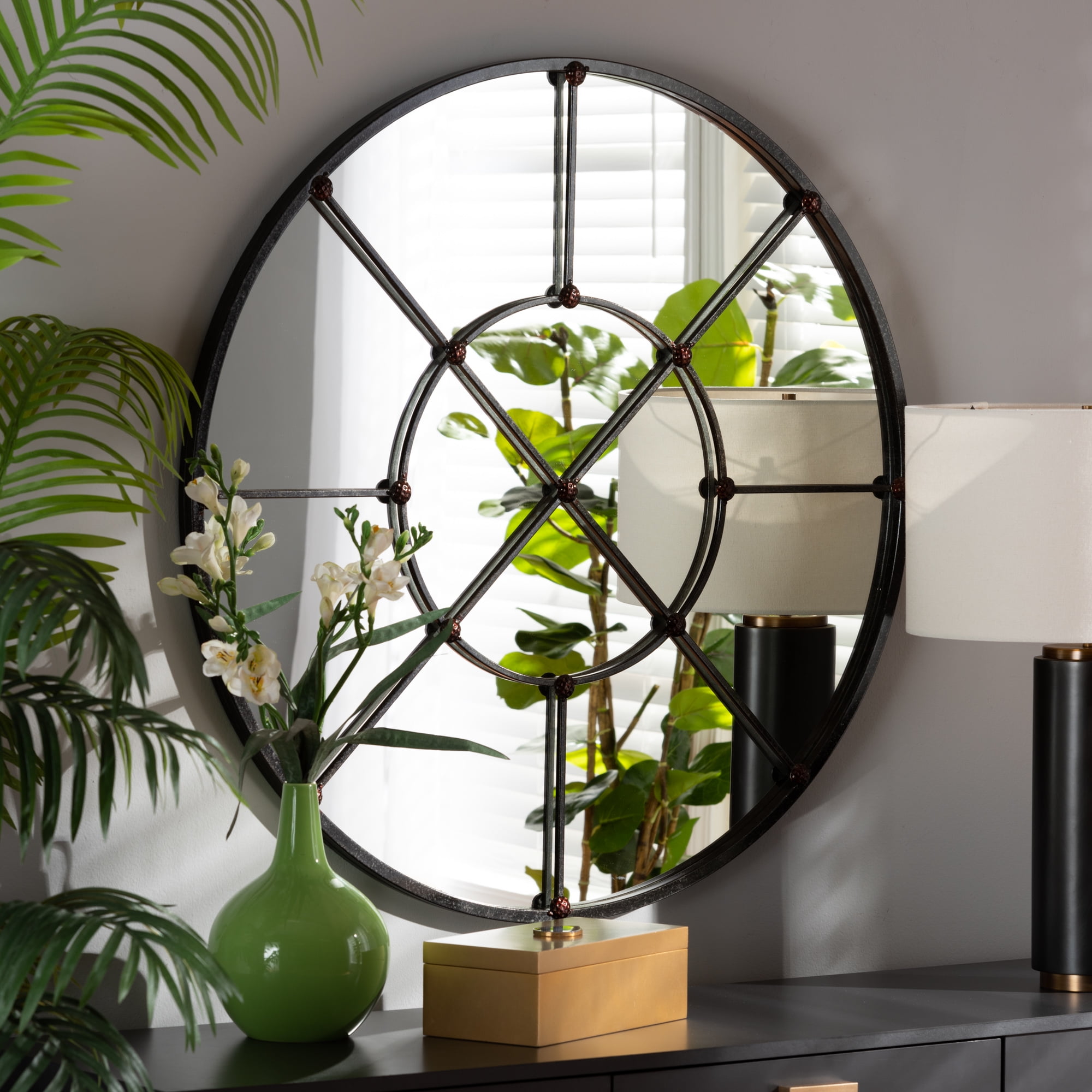 Baxton Studio Ohara Modern and Contemporary Black Finished Metal Accent Wall Mirror