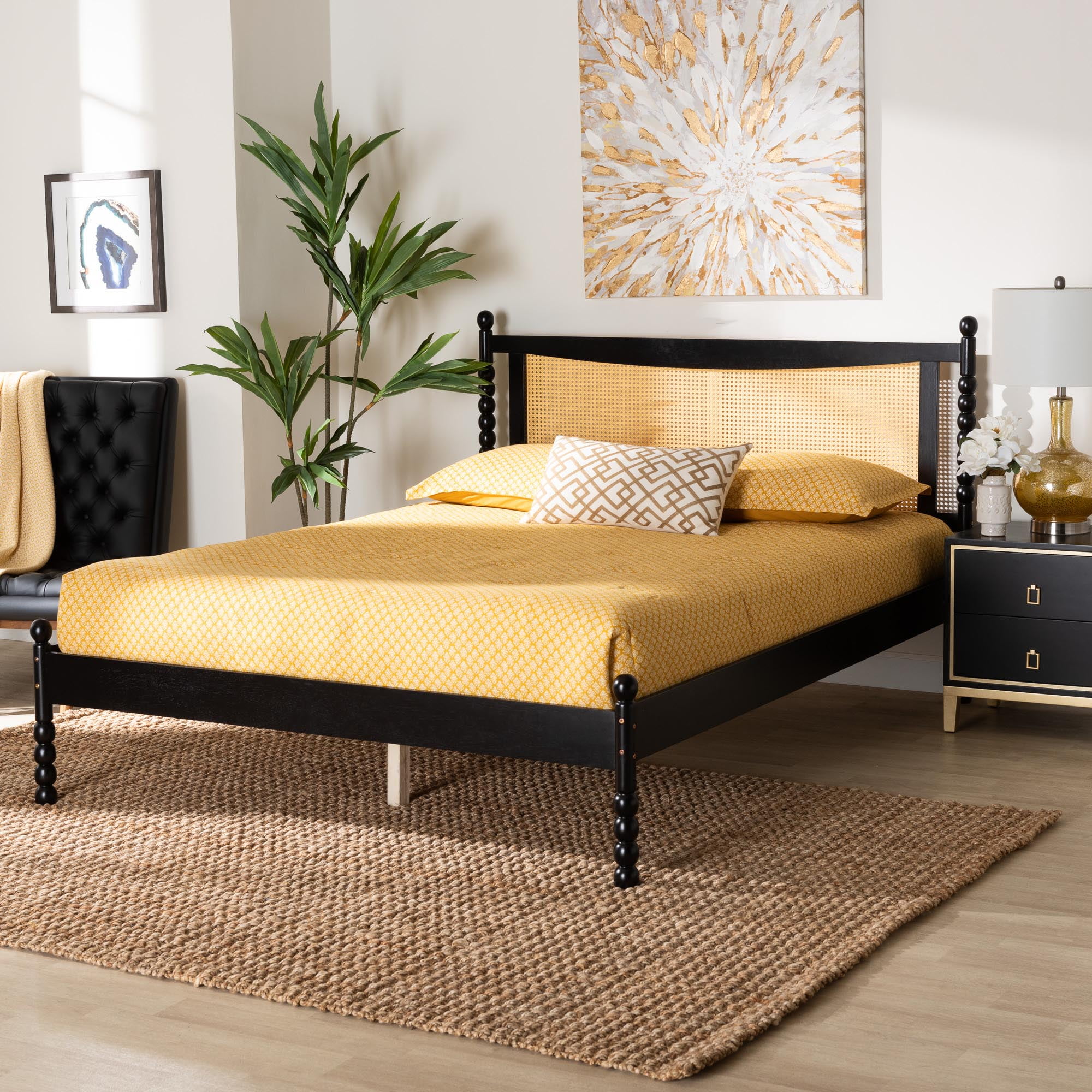 Baxton Studio Okena Mid-Century Platform Bed, Queen, Black