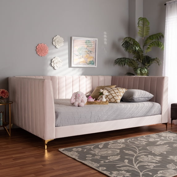 Baxton Studio Oksana Pink Velvet Upholstered and Gold Finished Full Size Daybed