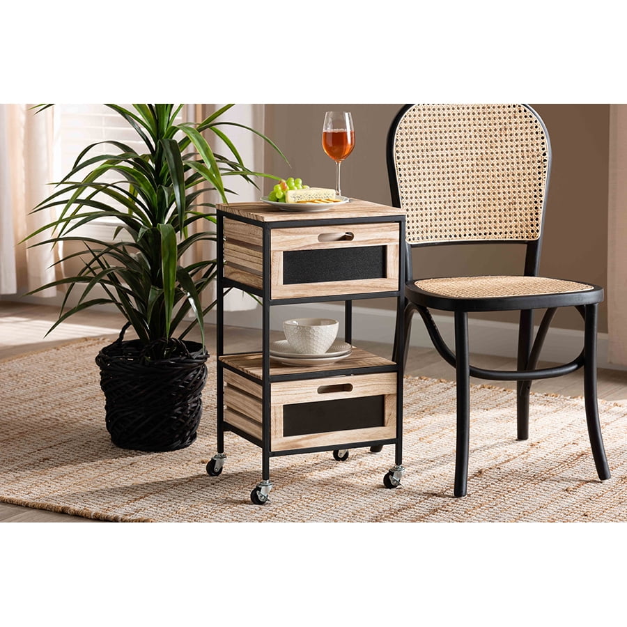 Industrial Oak and Black Metal 2-Drawer Accent Table