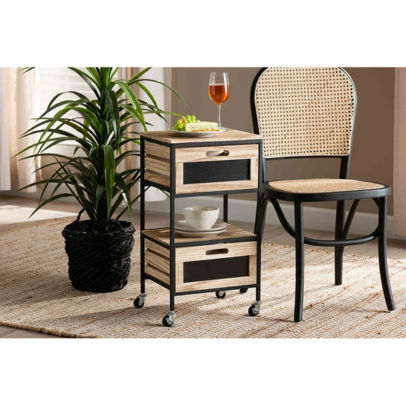 Baxton Studio Olinda Modern Industrial Oak Brown Finished Wood and Black Metal 2-Drawer End Table