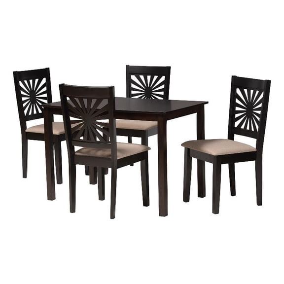 Baxton Studio Olympia Beige Fabric and Espresso Brown Wood 5-Piece Dining Set