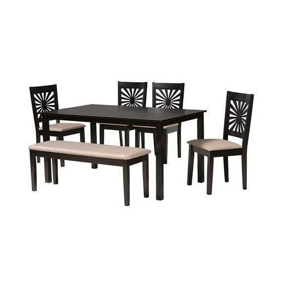 Baxton Studio Olympia Beige Fabric and Espresso Brown Wood 6-Piece Dining Set