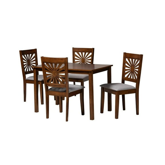 Baxton Studio Olympia Grey Fabric and Walnut Brown Wood 5-Piece Dining Set