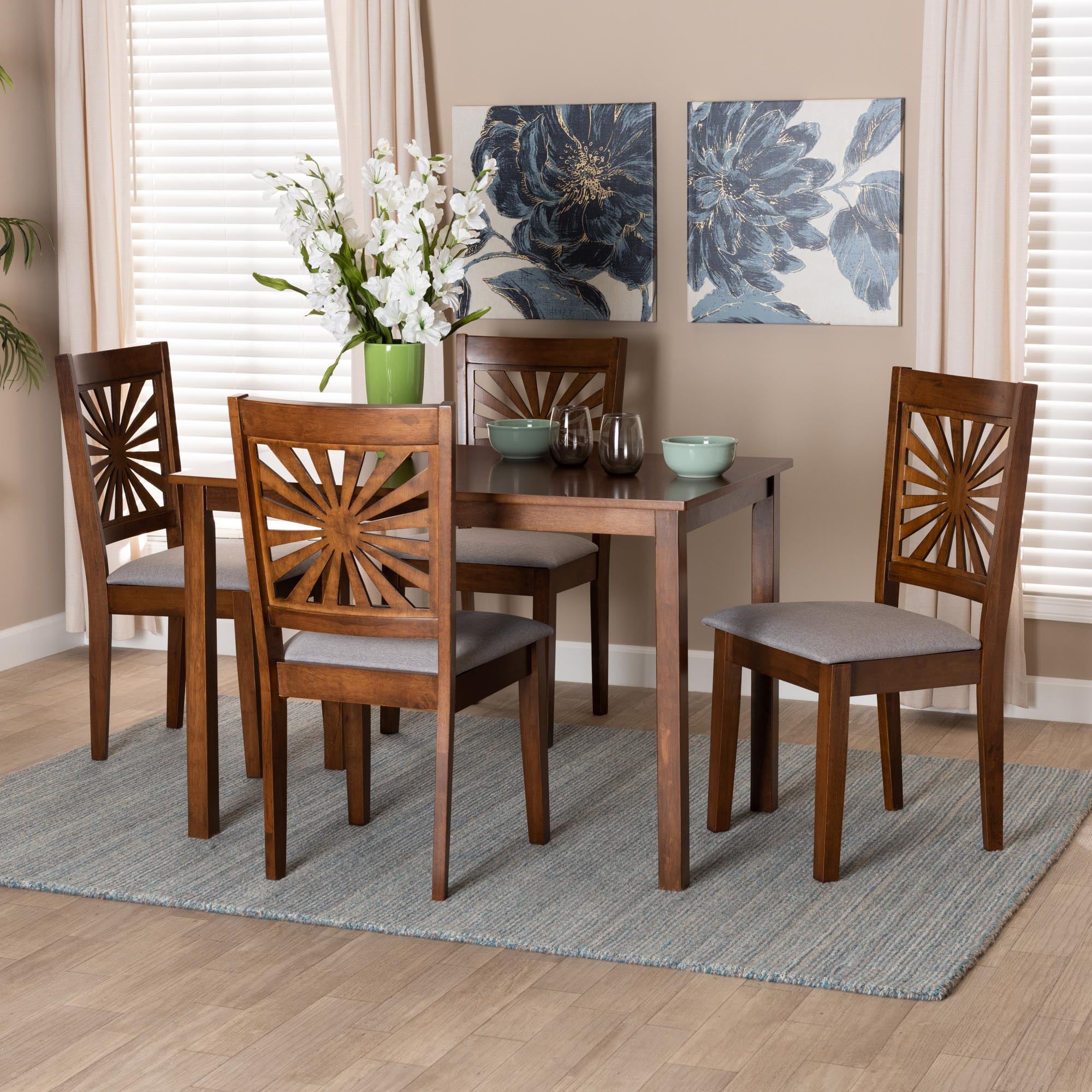 Baxton Studio Olympia Modern Dining Set, 5-Piece, Walnut Brown