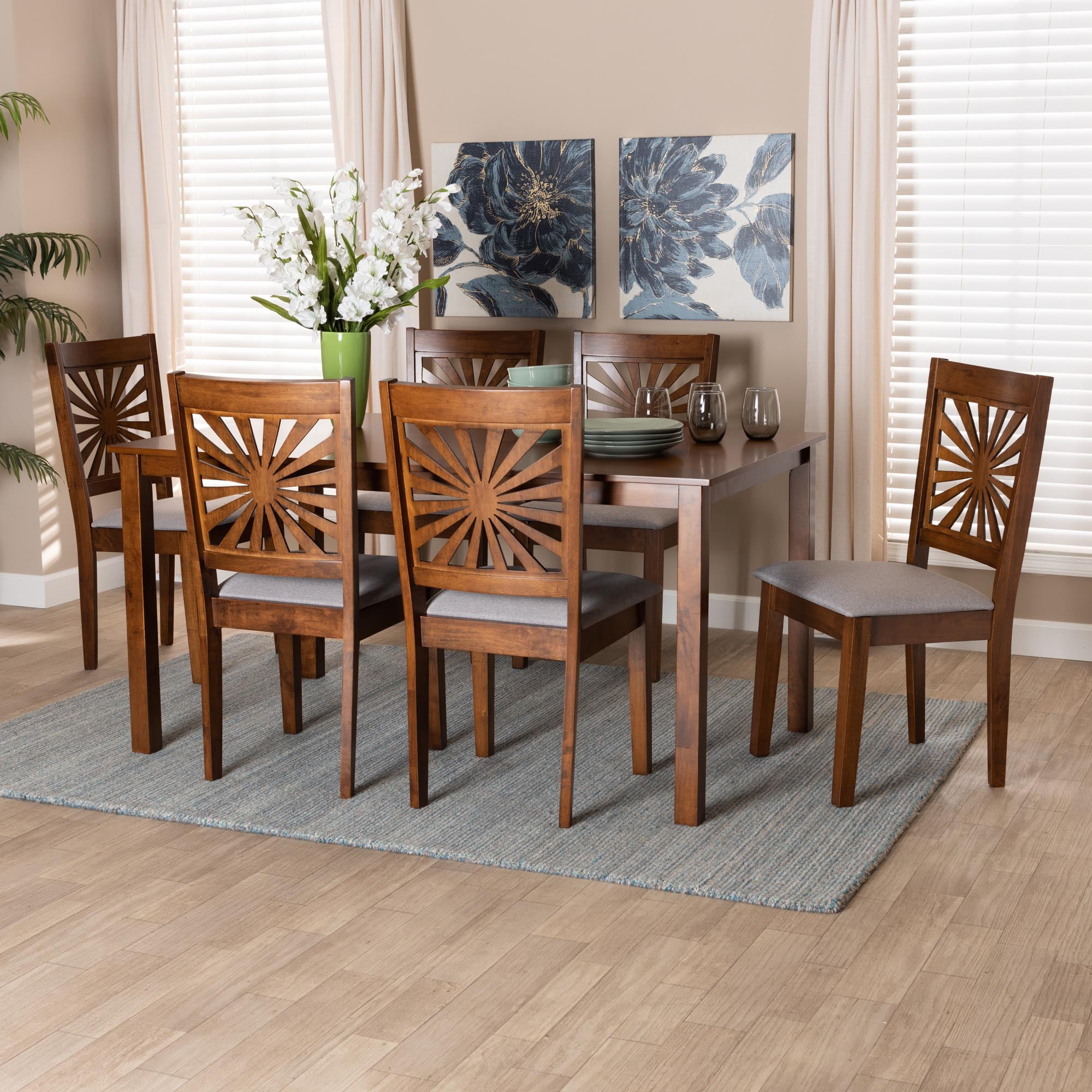Baxton Studio Olympia Modern Dining Set, 7-Piece, Walnut Brown