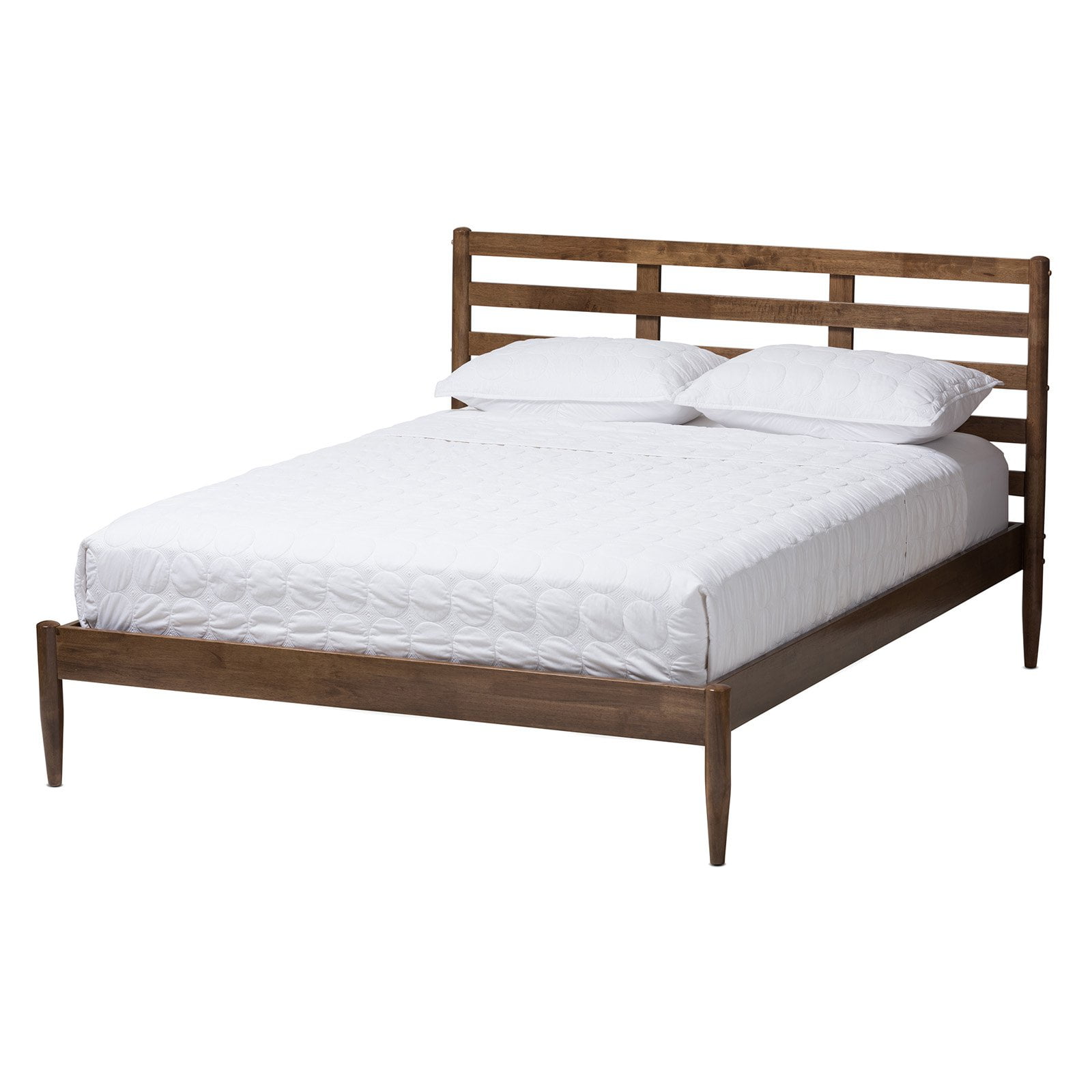 Baxton Studio Opal Mid Century Modern Solid Walnut Wood Slatted Headboard Full Size Platform Bed