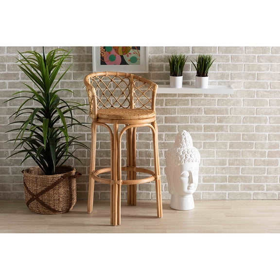 Baxton Studio Orchard Modern Bohemian Natural Brown Rattan Bar Stool