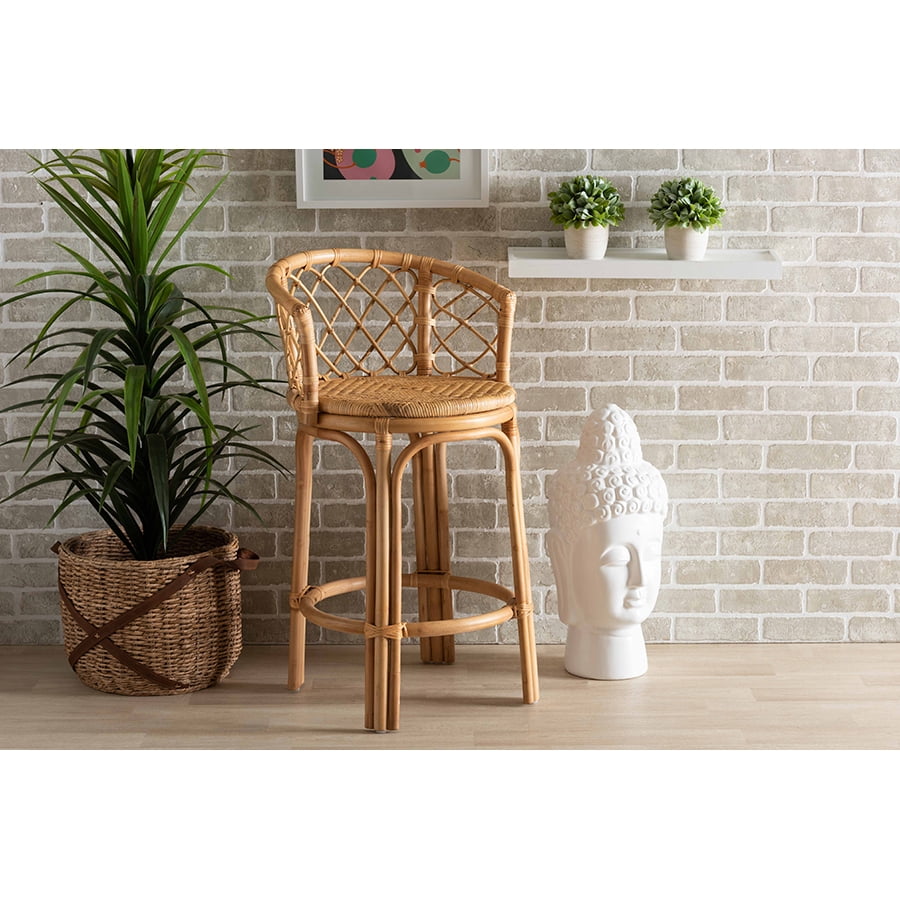 Serene Bohemian Natural Brown Rattan Adjustable Counter Stool