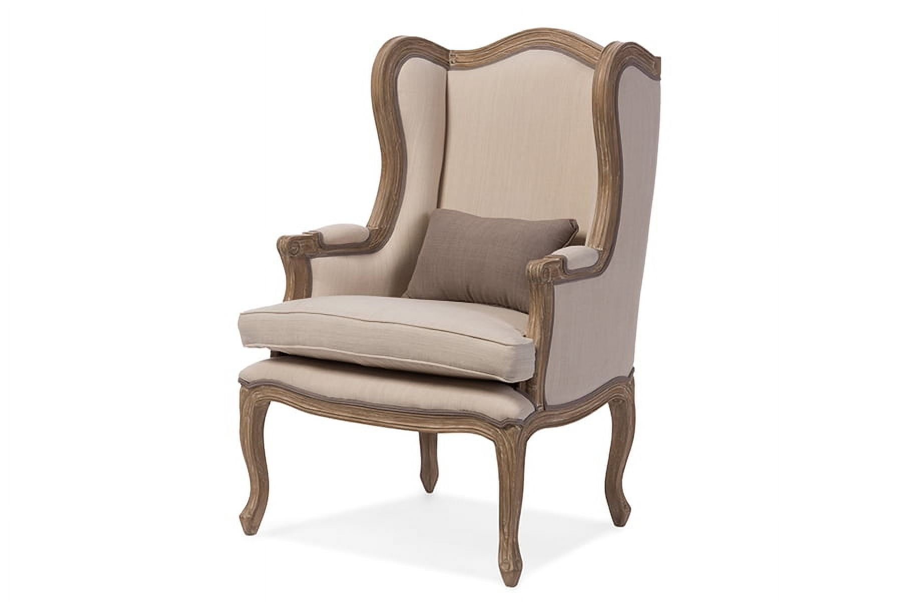 Majestic Beige Wingback Handcrafted Wood Accent Chair