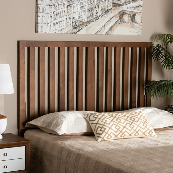 Baxton Studio Oren Contemporary/Modern Slat Back Support Engineered Wood Headboard, Queen, Ash Walnut