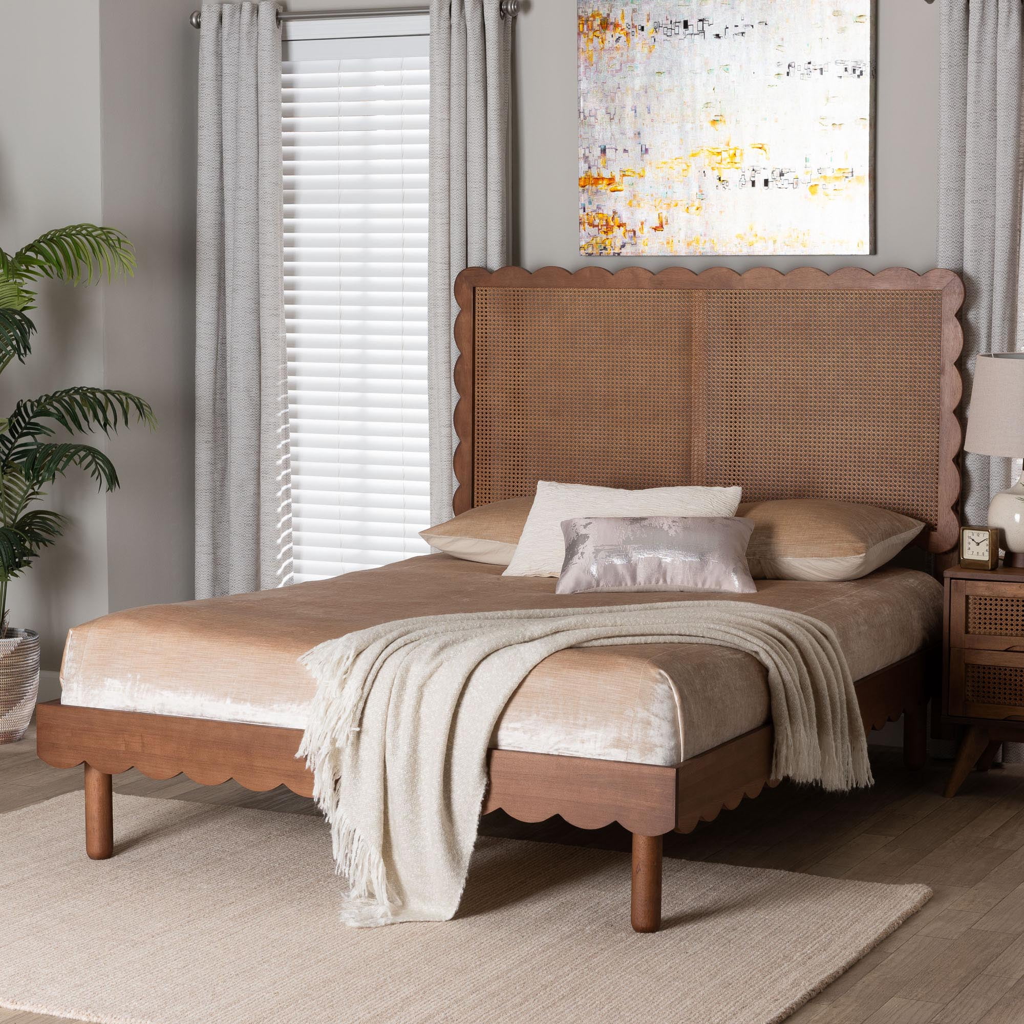 Baxton Studio Orianthe Modern Platform Bed, Queen, Walnut Brown