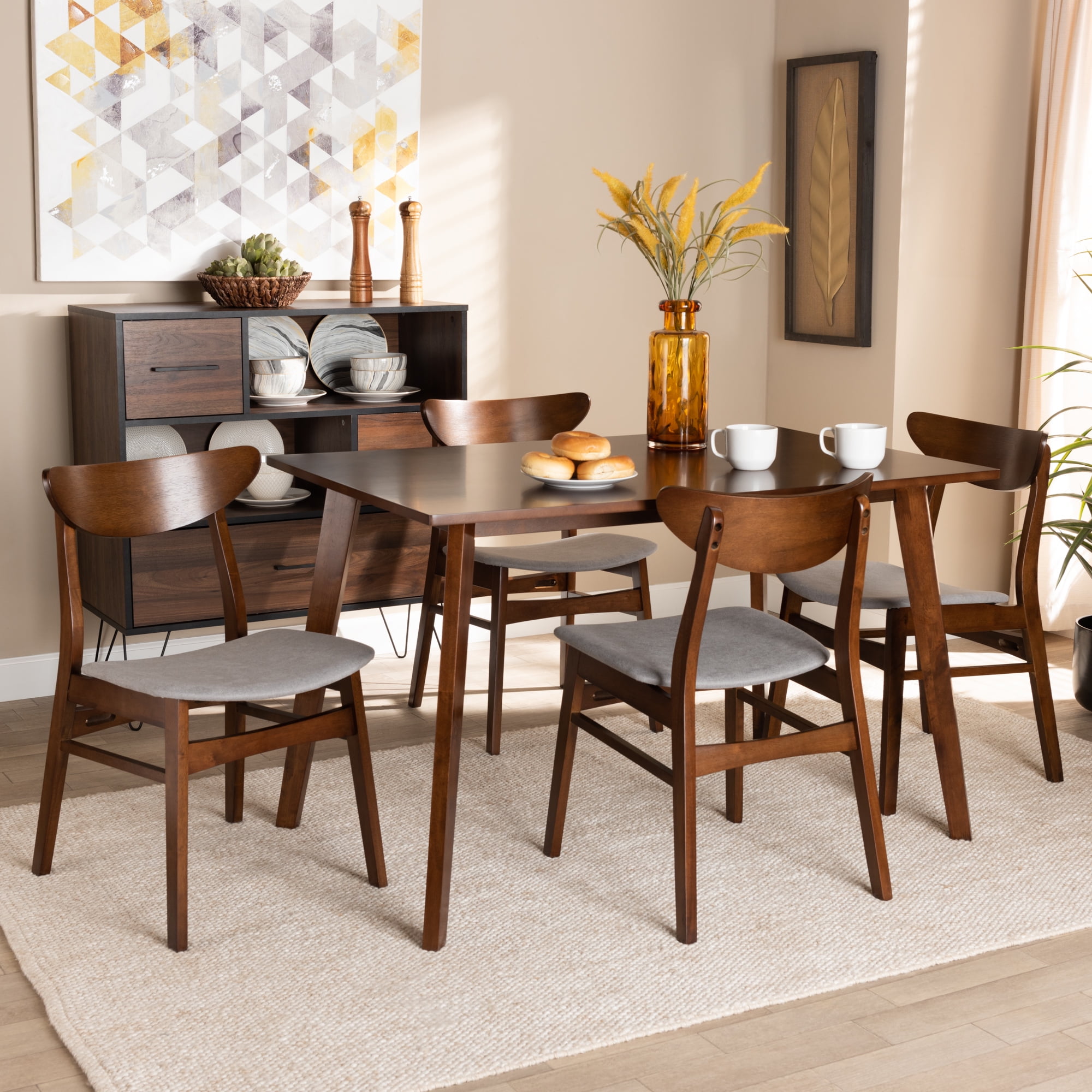 Baxton Studio Orion Mid-Century Dining Set, 5-Piece, Walnut Brown