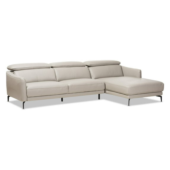 Baxton Studio Paige Modern and Contemporary Light Grey Leather Right Facing Chaise 2-Piece Sectional Sofa