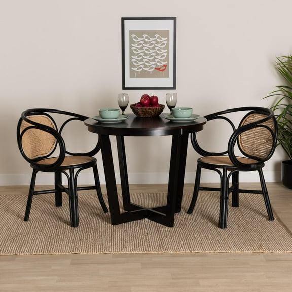 Baxton Studio Palesa Modern Bohemian Two-Tone Black and Natural Brown Rattan Dining Chair